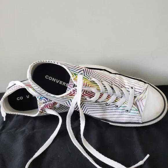 CONVERSE ALL STAR Women's Iridescent Shooting Star Low Top Sneakers, Shoes - Picture 9 of 10